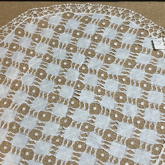 VTG Linen Drawn Pulled Thread Embroidery Lace Doily NEW NWT Crochet border 19" - Picture 2 of 8